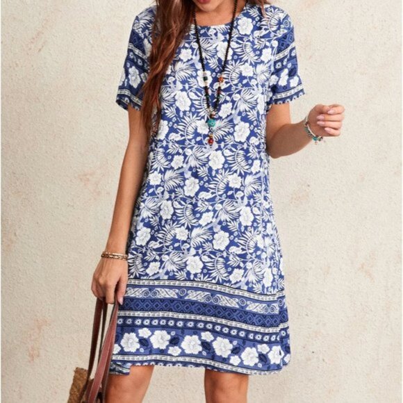 None Dresses & Skirts - Green Boho Floral Print Split Thigh Cami Dress